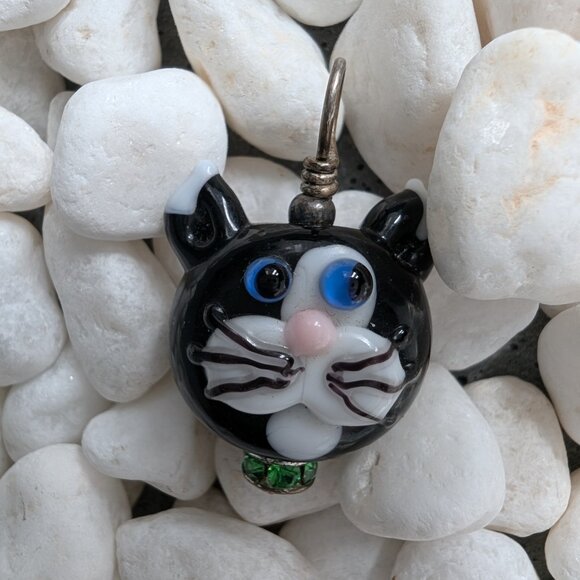 Vintage 90s Handmade Glass Lampwork Bead - Murano Glass - Black Cat - Picture 3 of 4